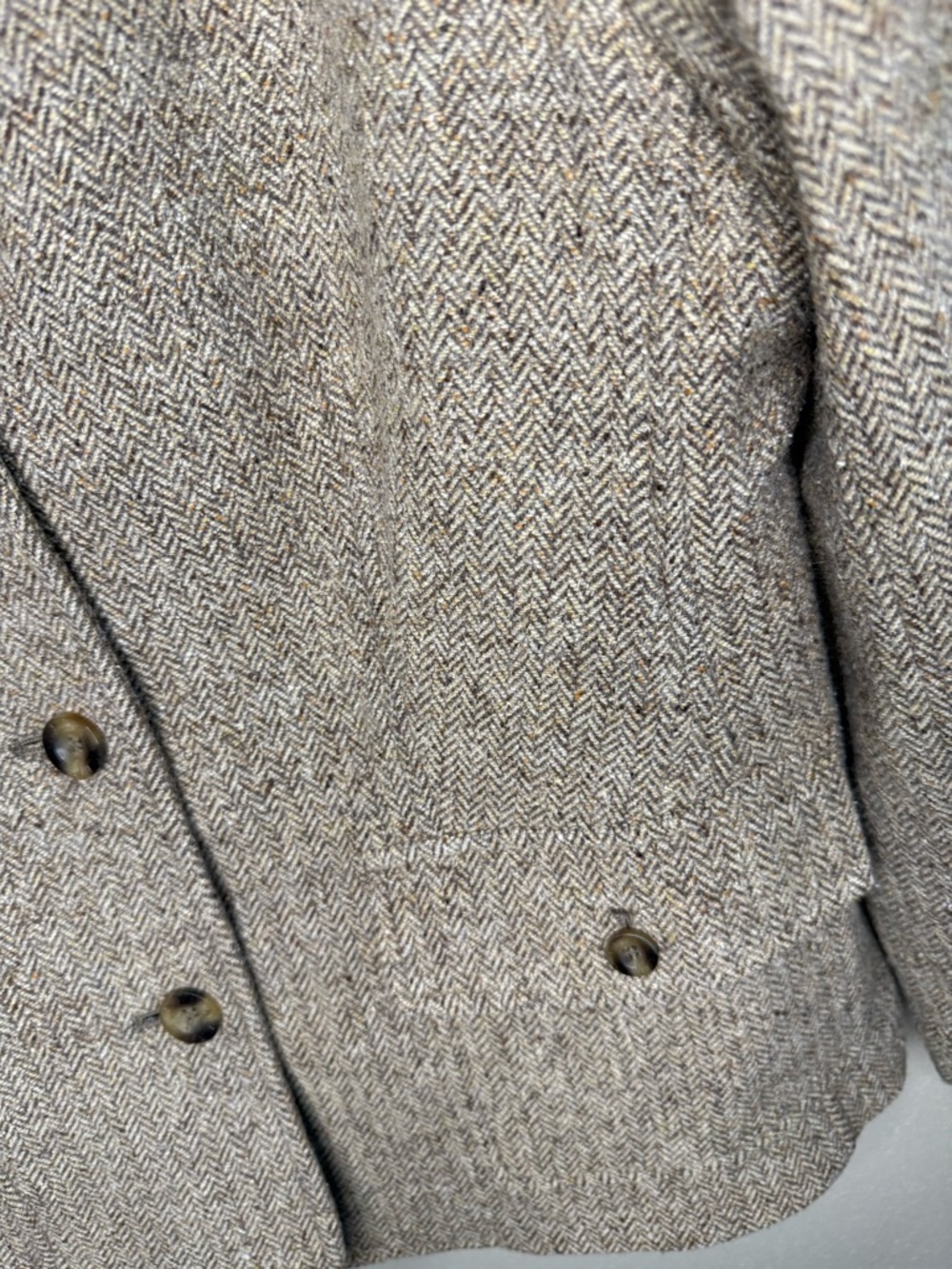 L.L. Bean Herringbone Tweed Blazer Gray Tan Wool Petite Medium Classic - Picture 6 of 14